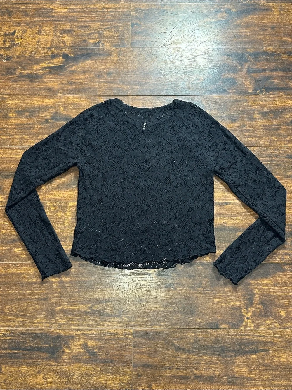 🖤🌼Free People Black Lace Long Sleeve Tee EUC✨